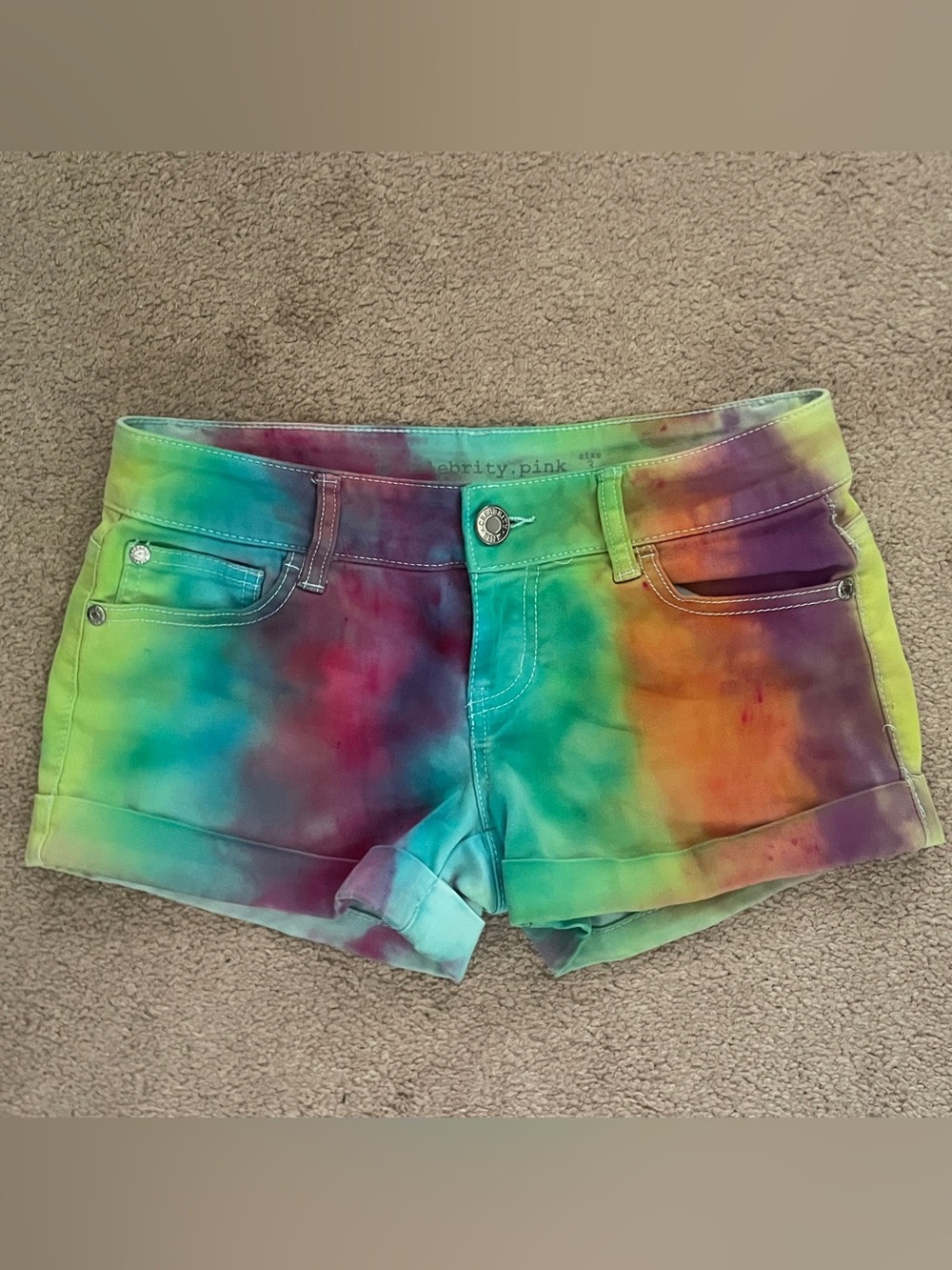 Celebrity Pink Tie-Dye Denim Shorts (3)